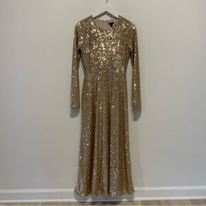Ann Taylor Gold Long Sleeve Sequin Dress
